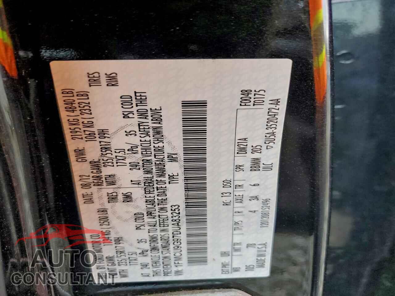 FORD ESCAPE 2013 - 1FMCU9G97DUA83253