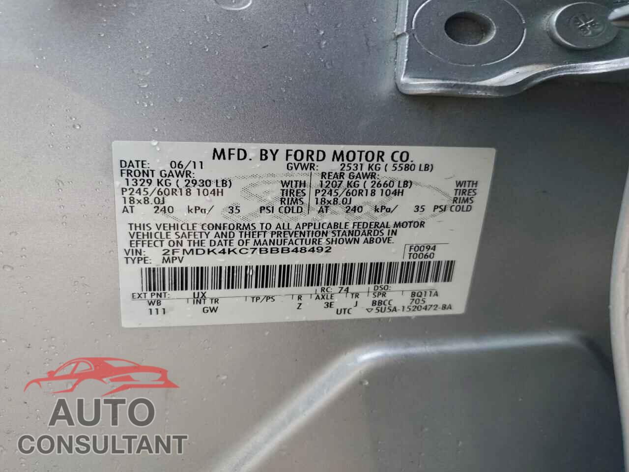 FORD EDGE 2011 - 2FMDK4KC7BBB48492