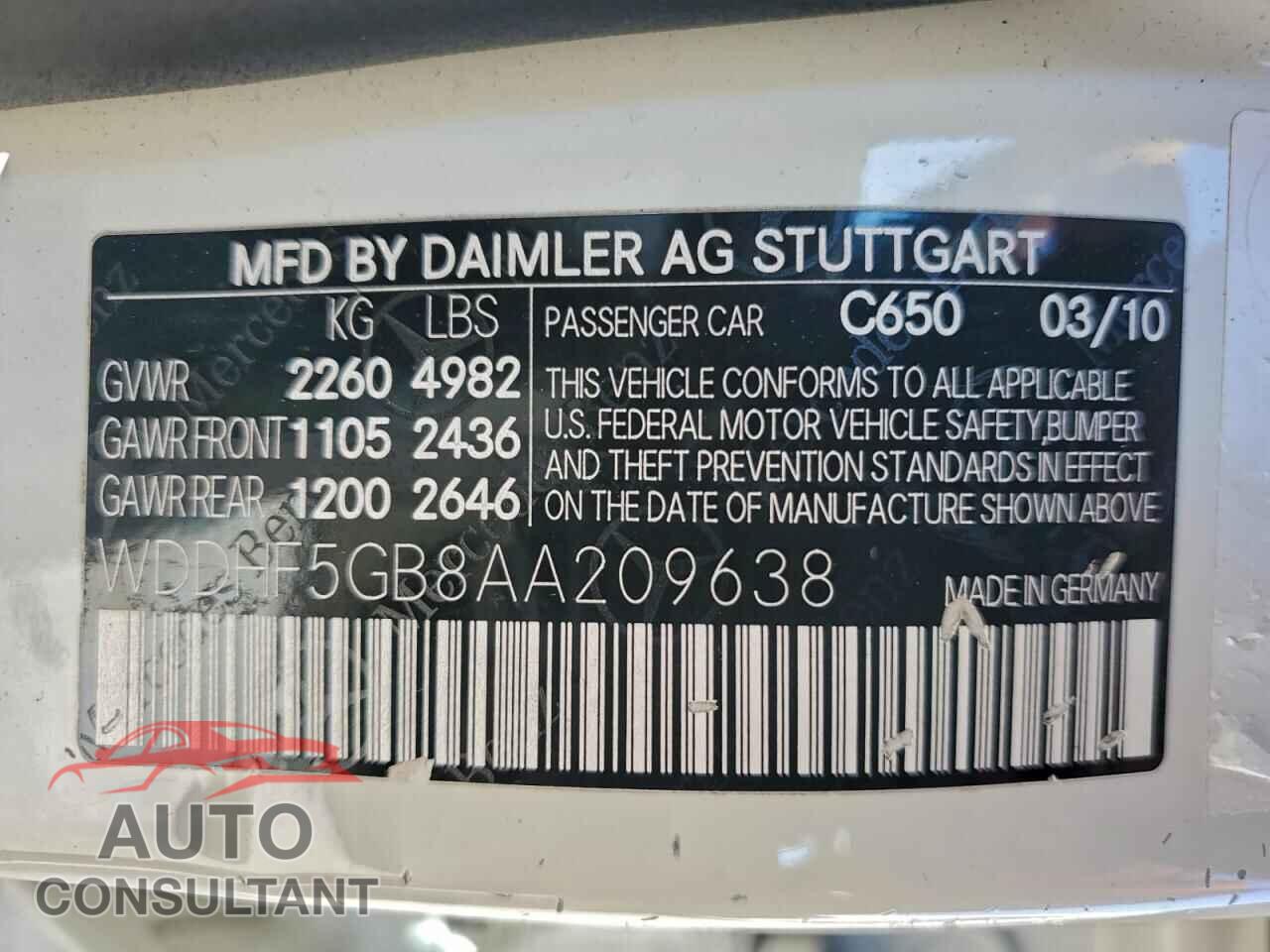 MERCEDES-BENZ E-CLASS 2010 - WDDHF5GB8AA209638