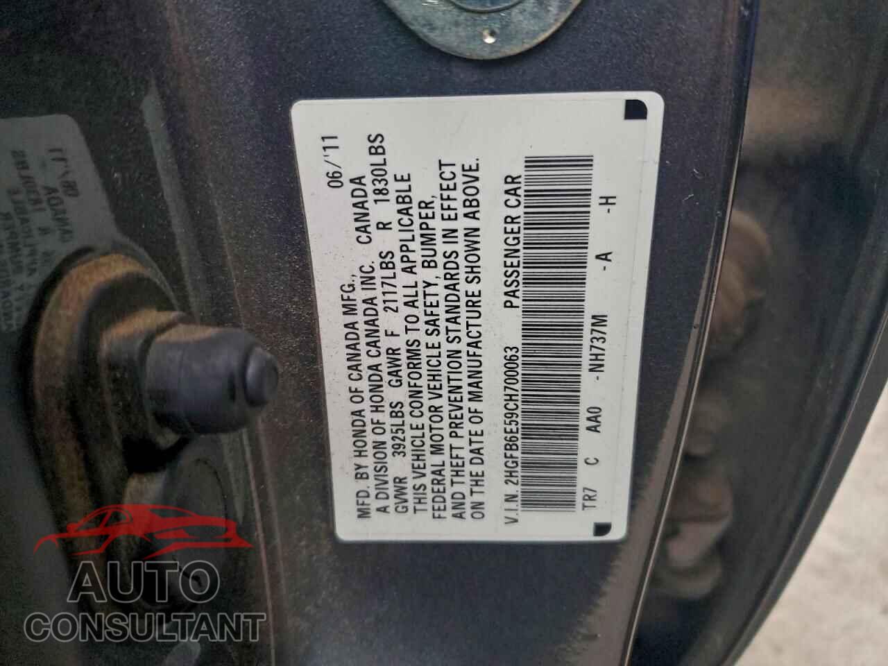HONDA CIVIC 2012 - 2HGFB6E59CH700063