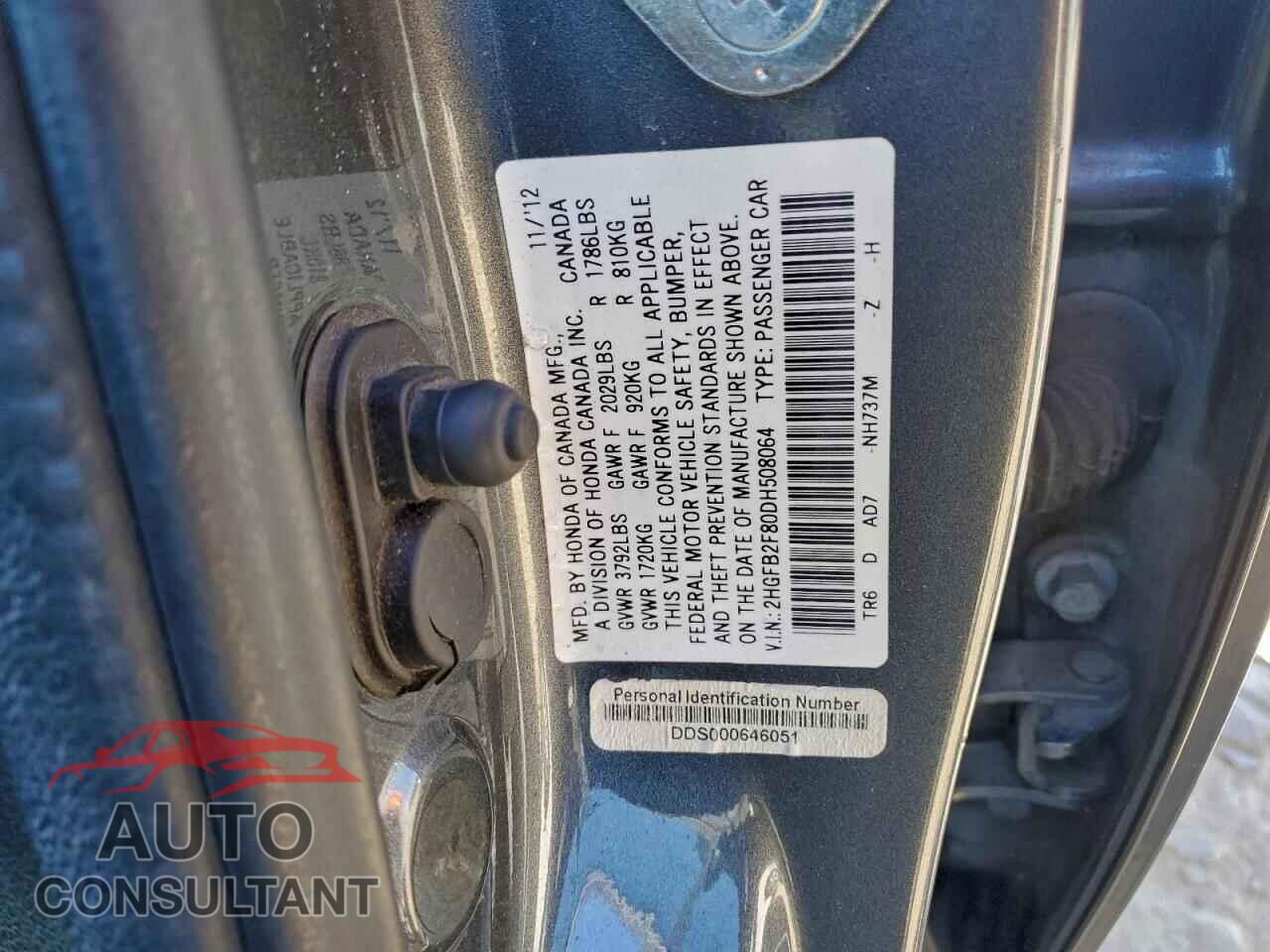 HONDA CIVIC 2013 - 2HGFB2F80DH508064