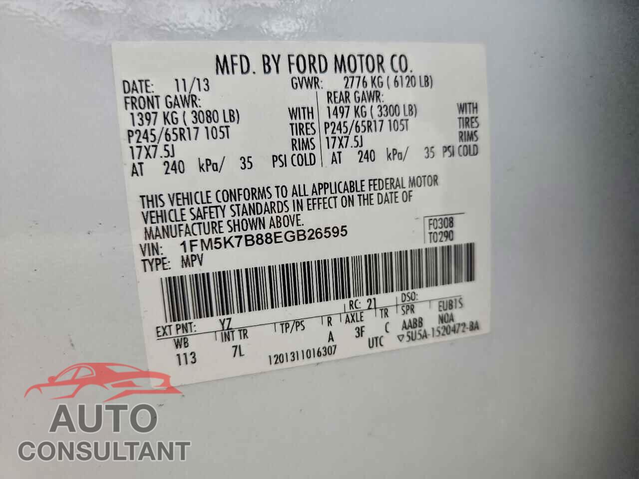 FORD EXPLORER 2014 - 1FM5K7B88EGB26595