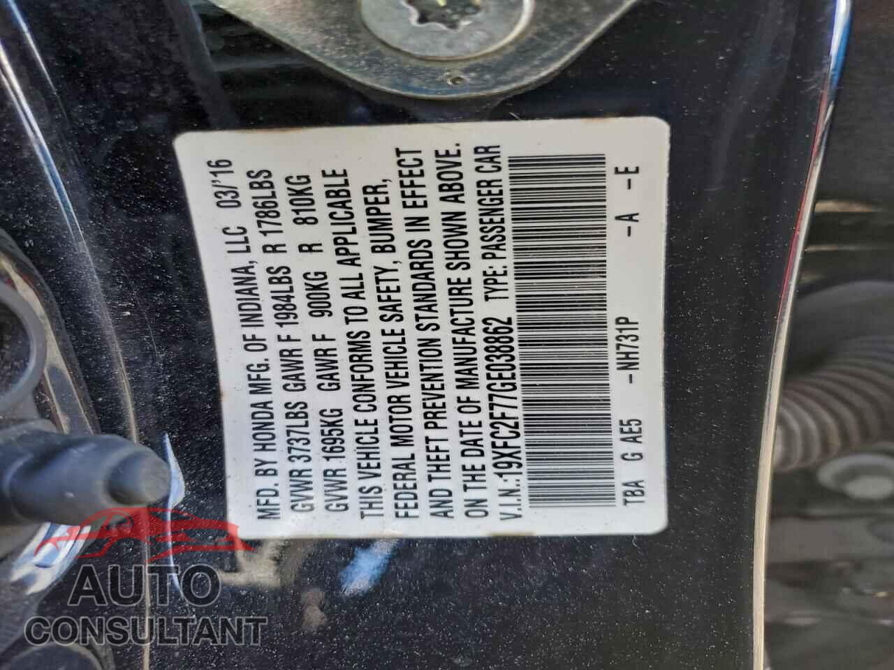 HONDA CIVIC 2016 - 19XFC2F77GE038862