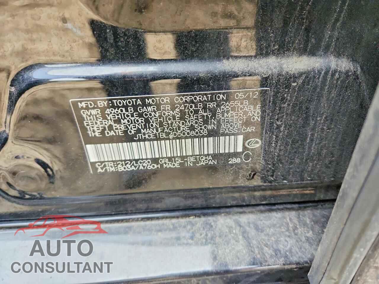 LEXUS GS350 2013 - JTHCE1BL4D5008038
