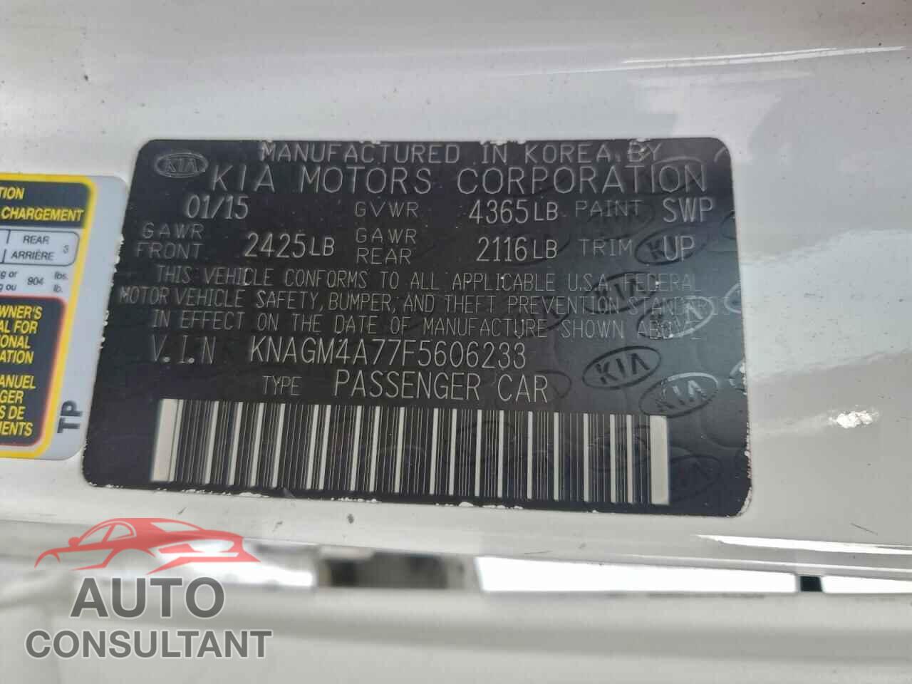 KIA OPTIMA 2015 - KNAGM4A77F5606233