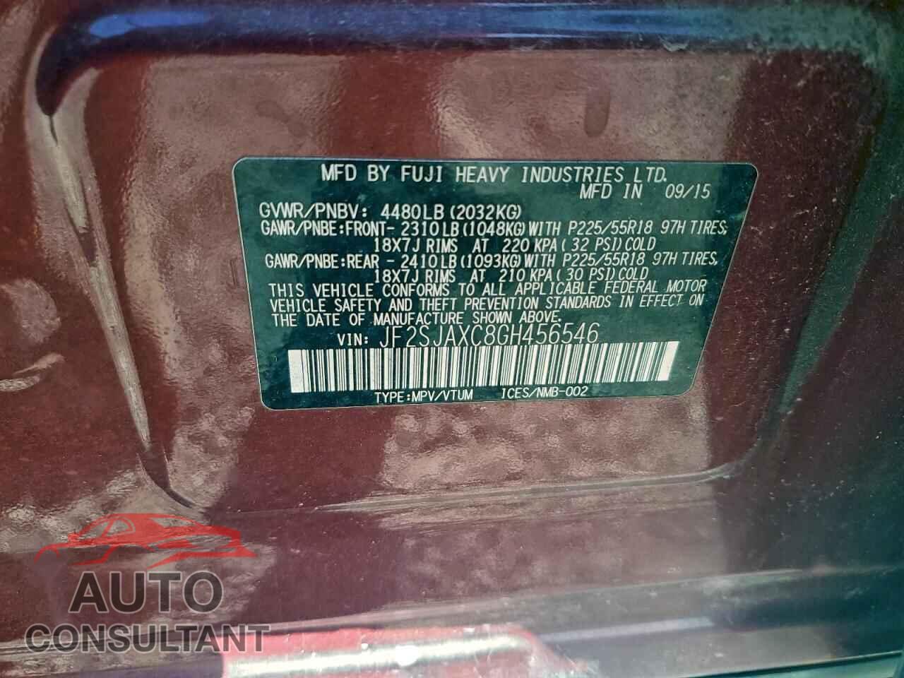 SUBARU FORESTER 2016 - JF2SJAXC8GH456546