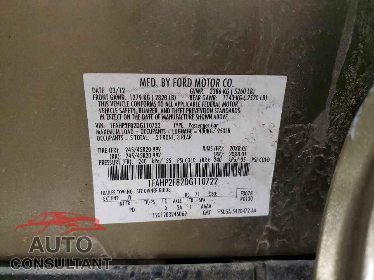 FORD TAURUS 2013 - 1FAHP2F82DG110722