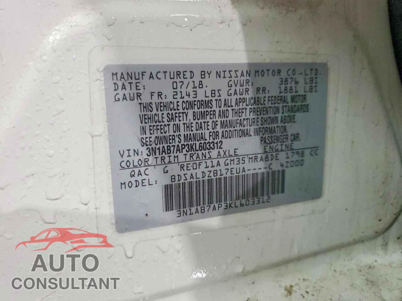 NISSAN SENTRA 2019 - 3N1AB7AP3KL603312