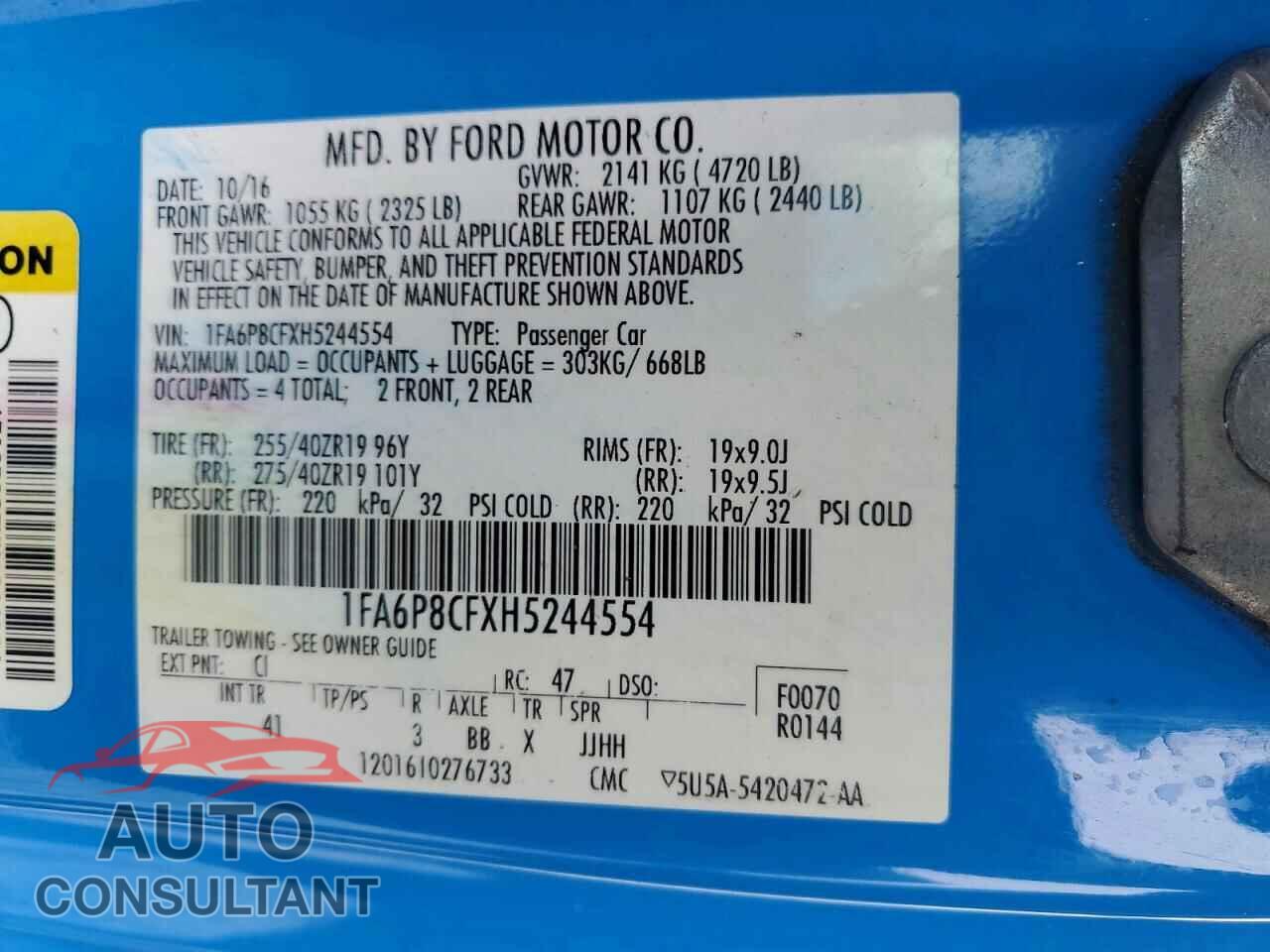 FORD MUSTANG 2017 - 1FA6P8CFXH5244554