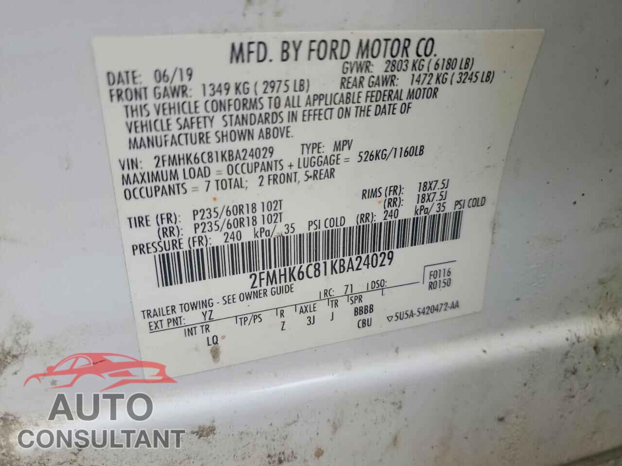 FORD FLEX 2019 - 2FMHK6C81KBA24029