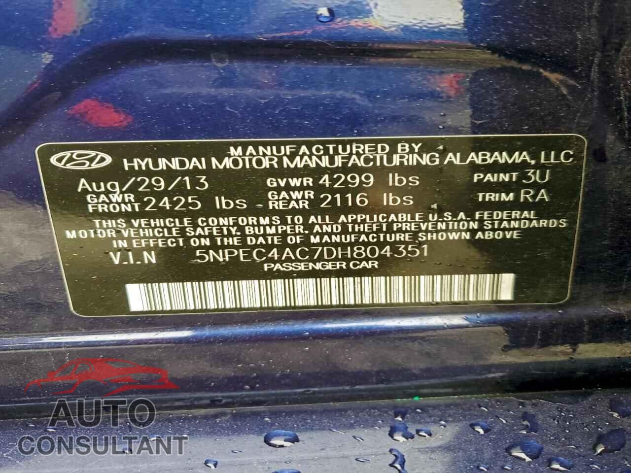 HYUNDAI SONATA 2013 - 5NPEC4AC7DH804351