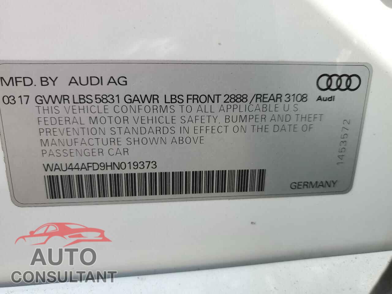 AUDI A8 2017 - WAU44AFD9HN019373