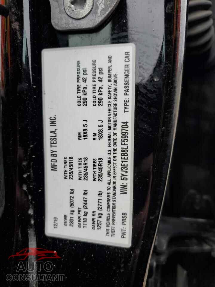 TESLA MODEL 3 2020 - 5YJ3E1EB8LF599704