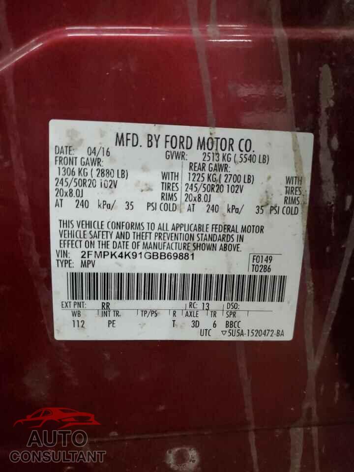 FORD EDGE 2016 - 2FMPK4K91GBB69881