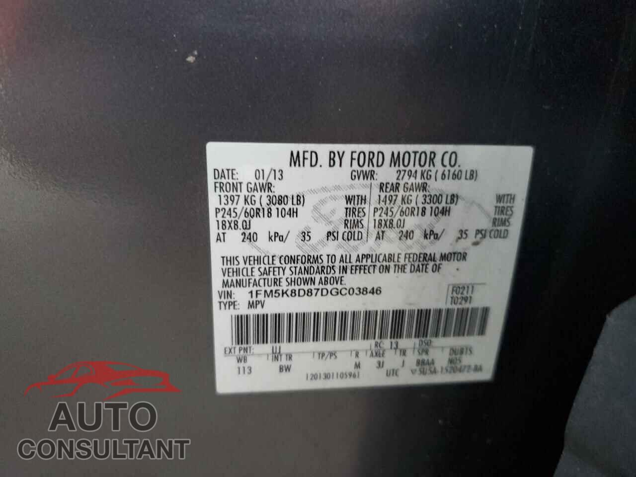 FORD EXPLORER 2013 - 1FM5K8D87DGC03846