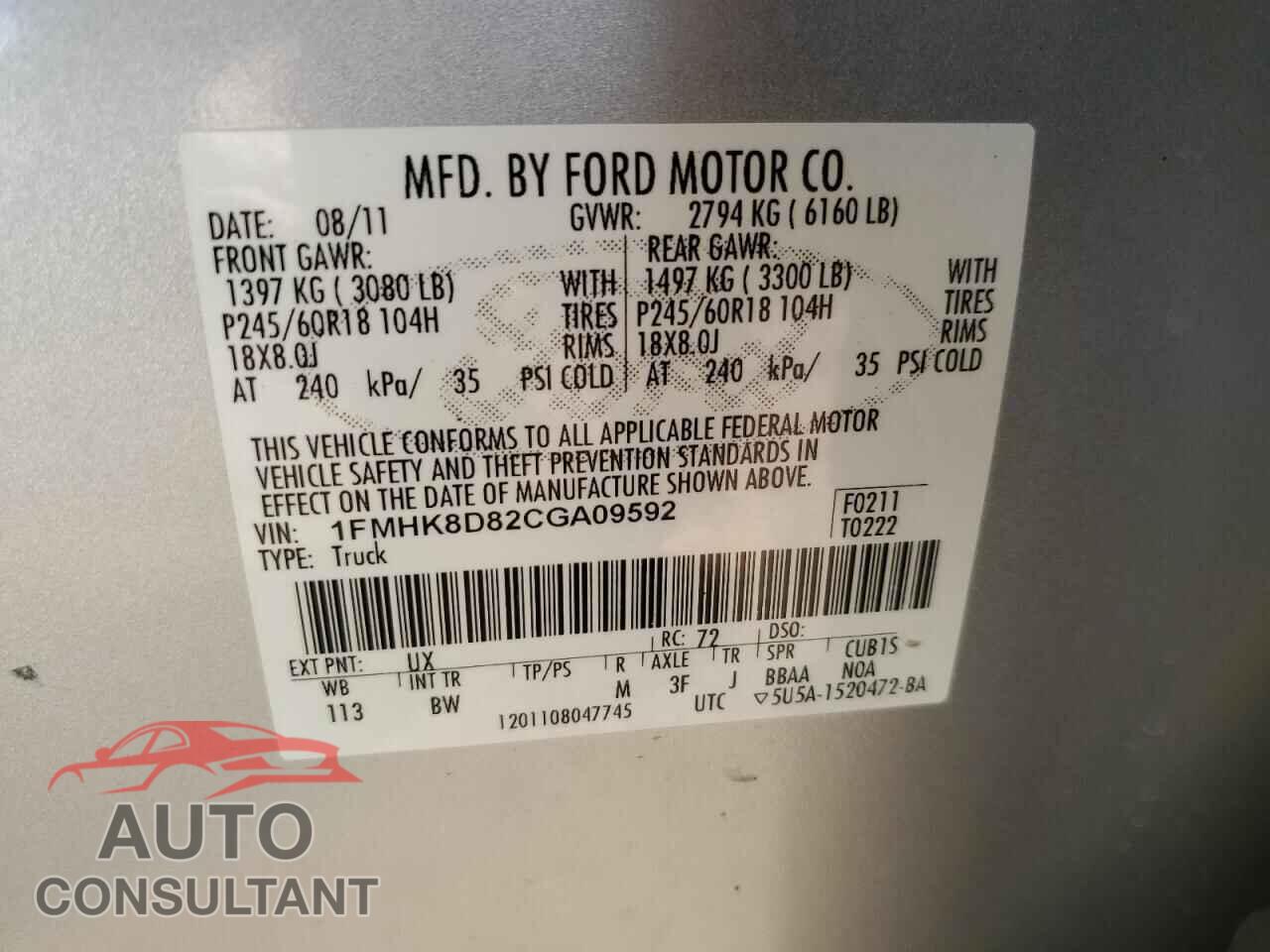FORD EXPLORER 2012 - 1FMHK8D82CGA09592