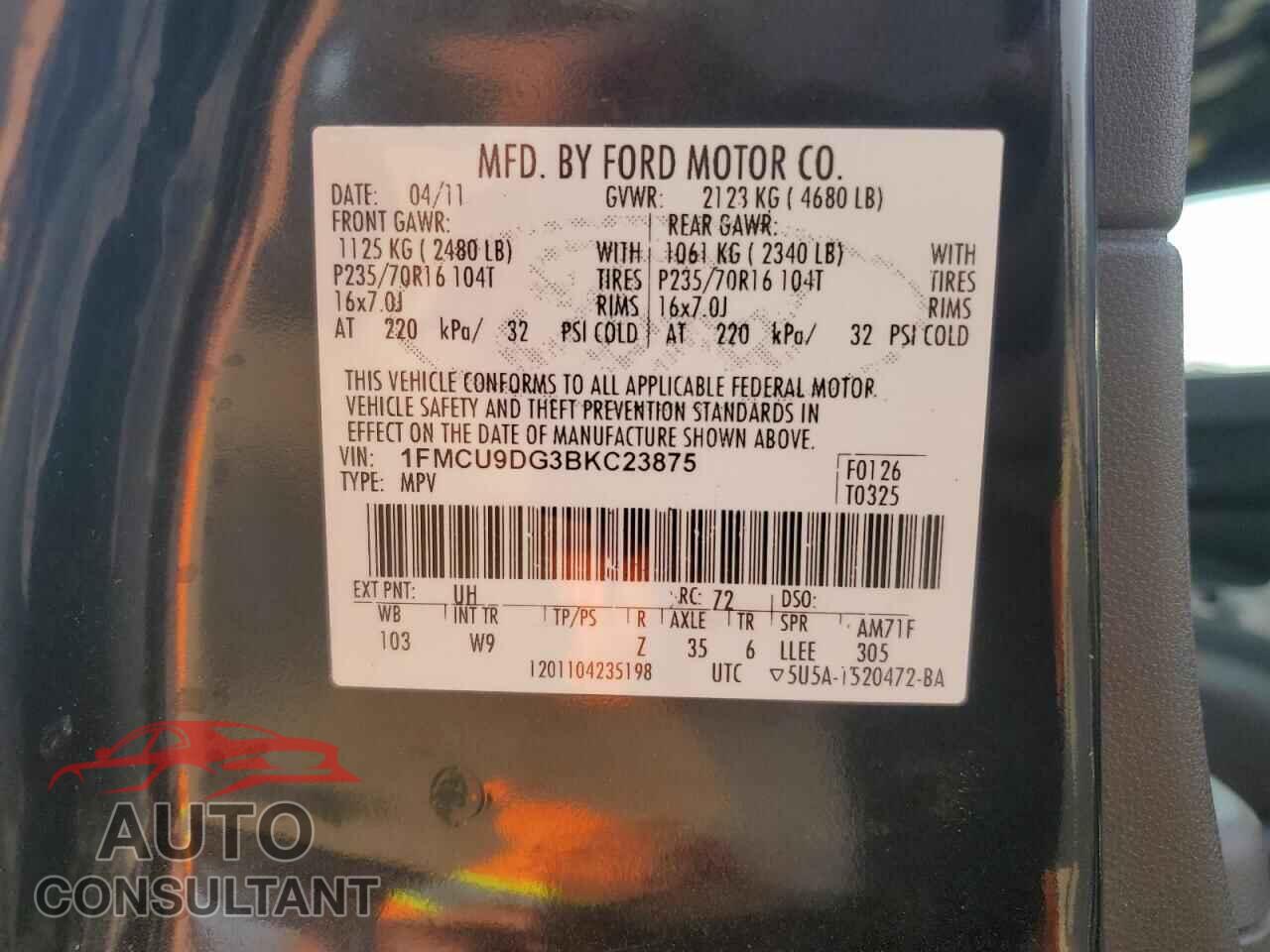 FORD ESCAPE 2011 - 1FMCU9DG3BKC23875