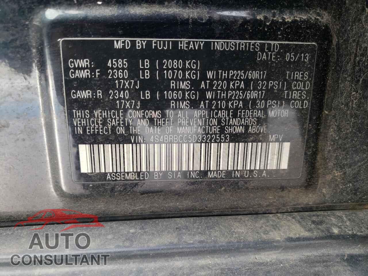SUBARU OUTBACK 2013 - 4S4BRBCC5D3322553