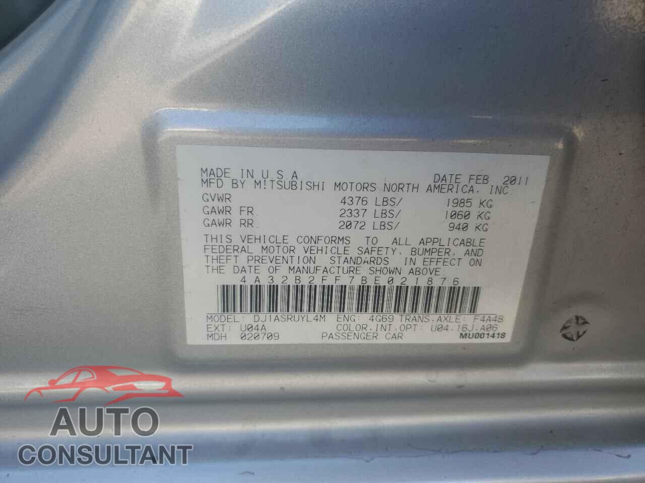 MITSUBISHI GALANT 2011 - 4A32B2FF7BE021876