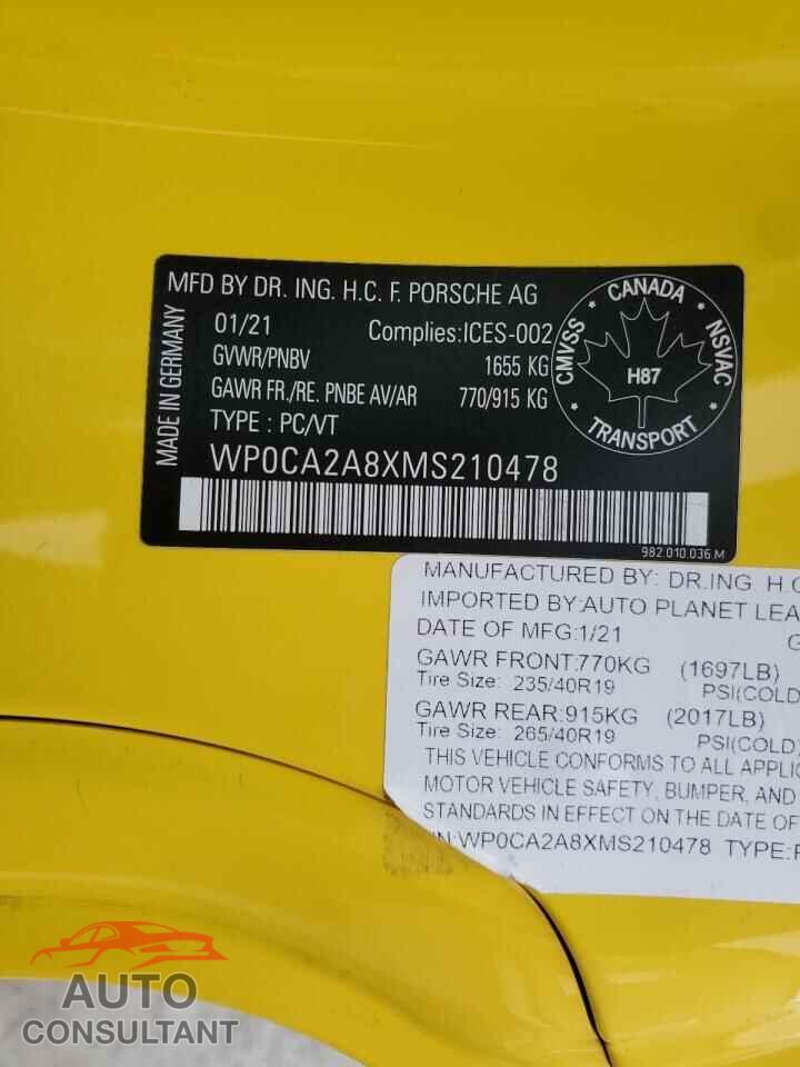 PORSCHE BOXSTER 2021 - WP0CA2A8XMS210478