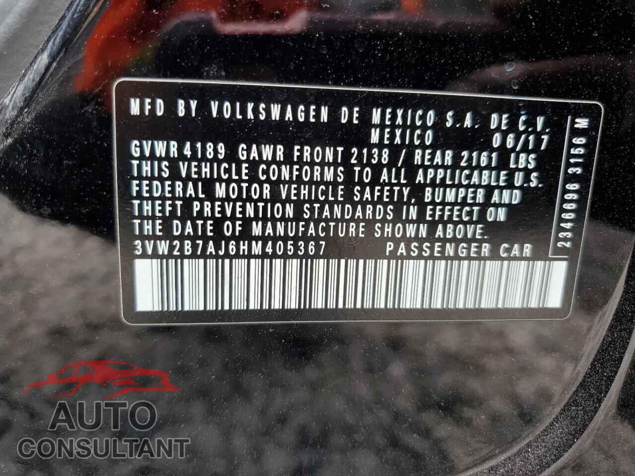 VOLKSWAGEN JETTA 2017 - 3VW2B7AJ6HM405367