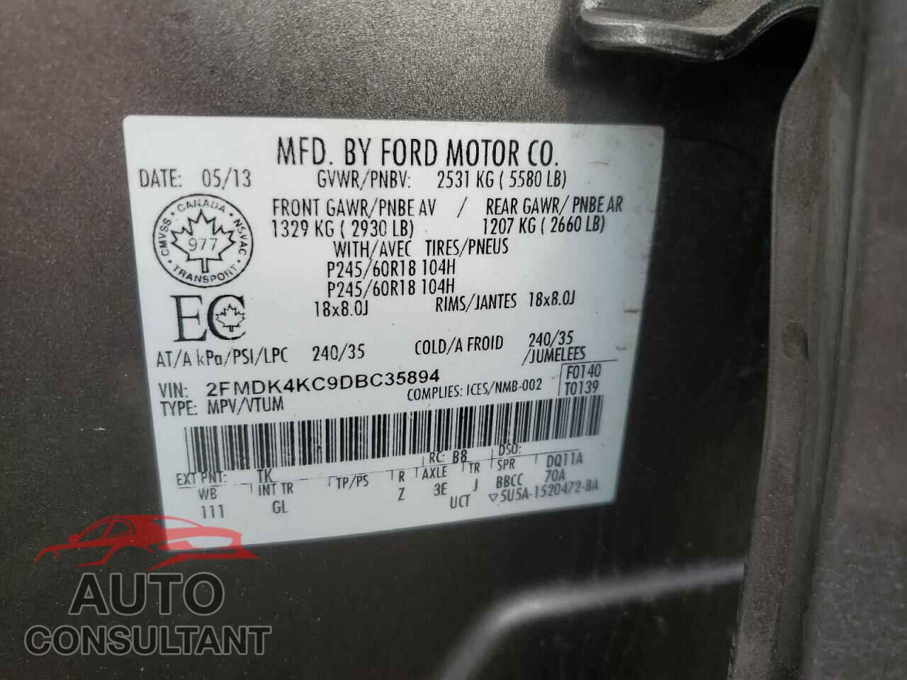 FORD EDGE 2013 - 2FMDK4KC9DBC35894