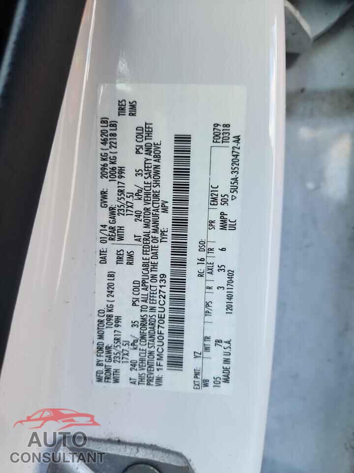 FORD ESCAPE 2014 - 1FMCU0F70EUC27139