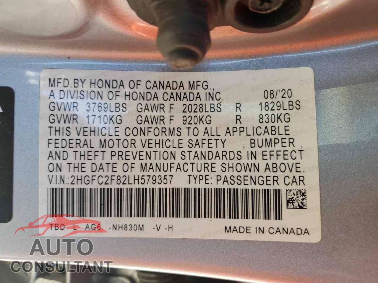 HONDA CIVIC 2020 - 2HGFC2F82LH579357