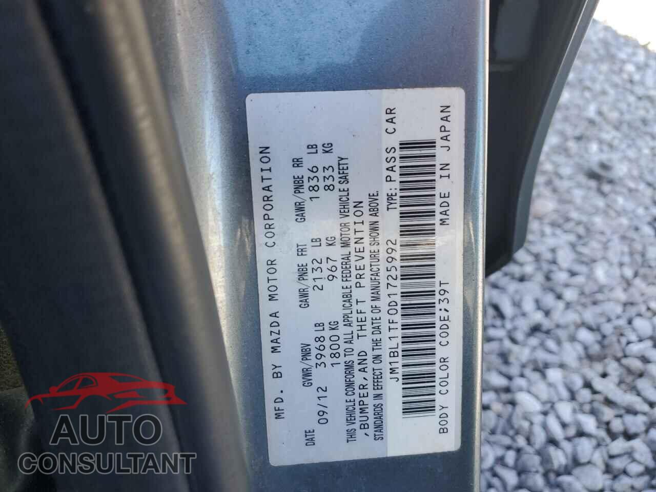 MAZDA 3 2013 - JM1BL1TF0D1725992