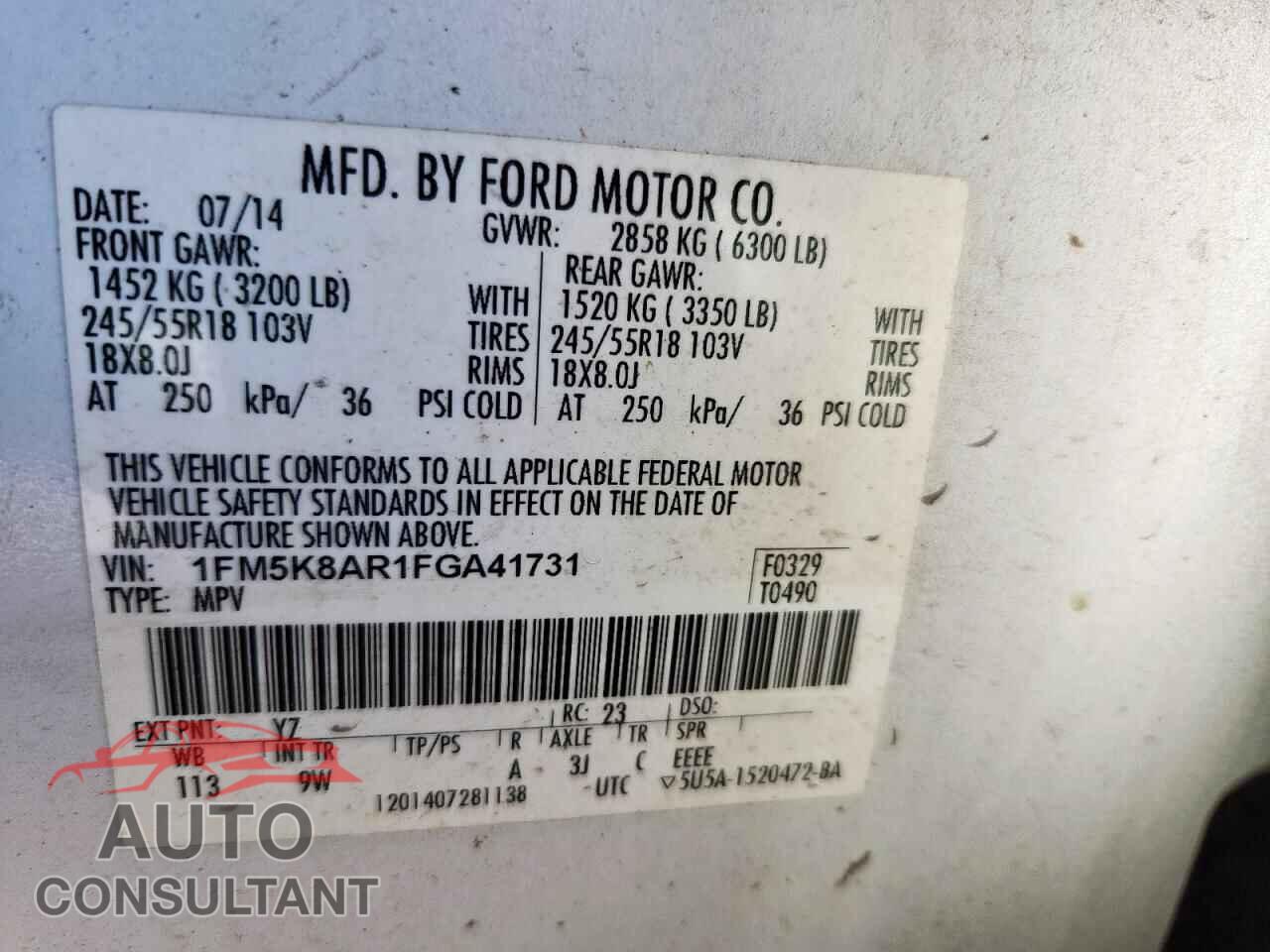 FORD EXPLORER 2015 - 1FM5K8AR1FGA41731