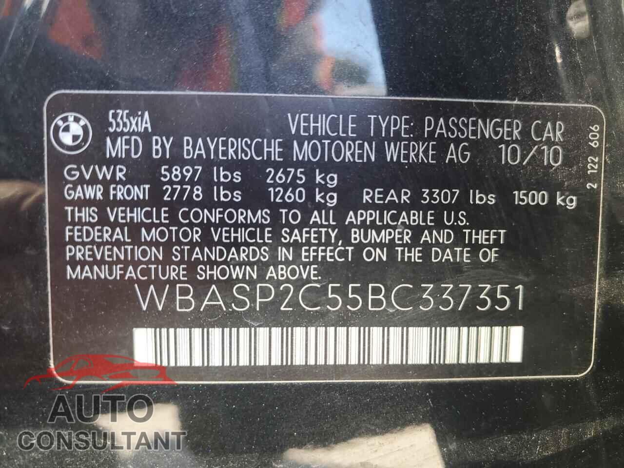 BMW 5 SERIES 2011 - WBASP2C55BC337351