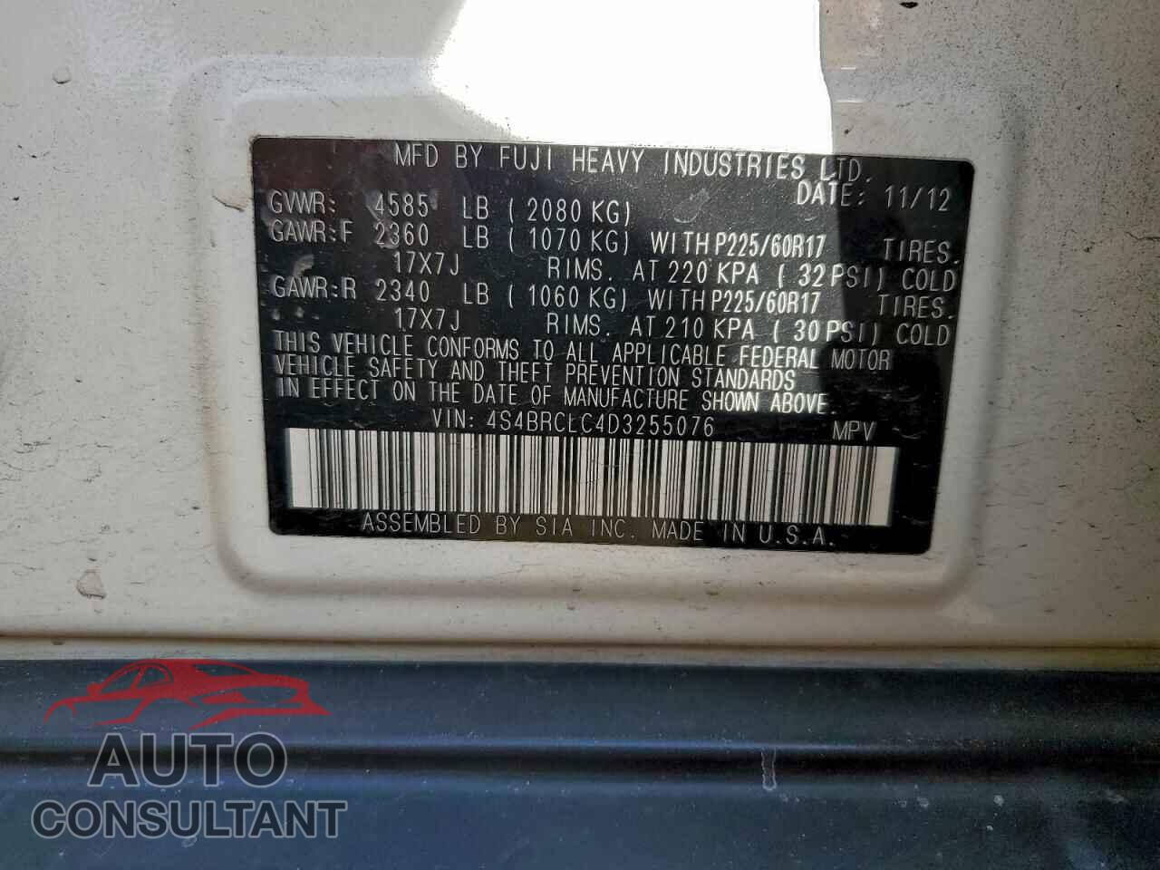 SUBARU OUTBACK 2013 - 4S4BRCLC4D3255076