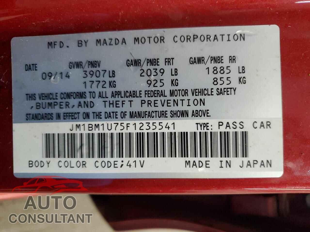 MAZDA 3 2015 - JM1BM1U75F1235541