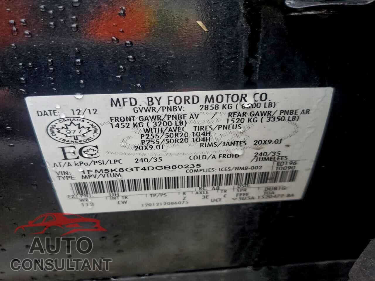 FORD EXPLORER 2013 - 1FM5K8GT4DGB80235