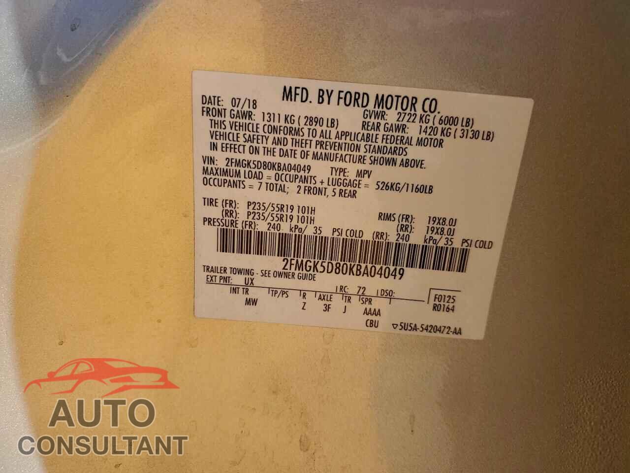 FORD FLEX 2019 - 2FMGK5D80KBA04049
