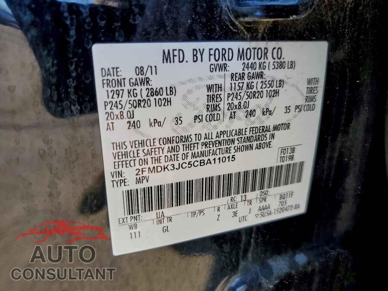 FORD EDGE 2012 - 2FMDK3JC5CBA11015