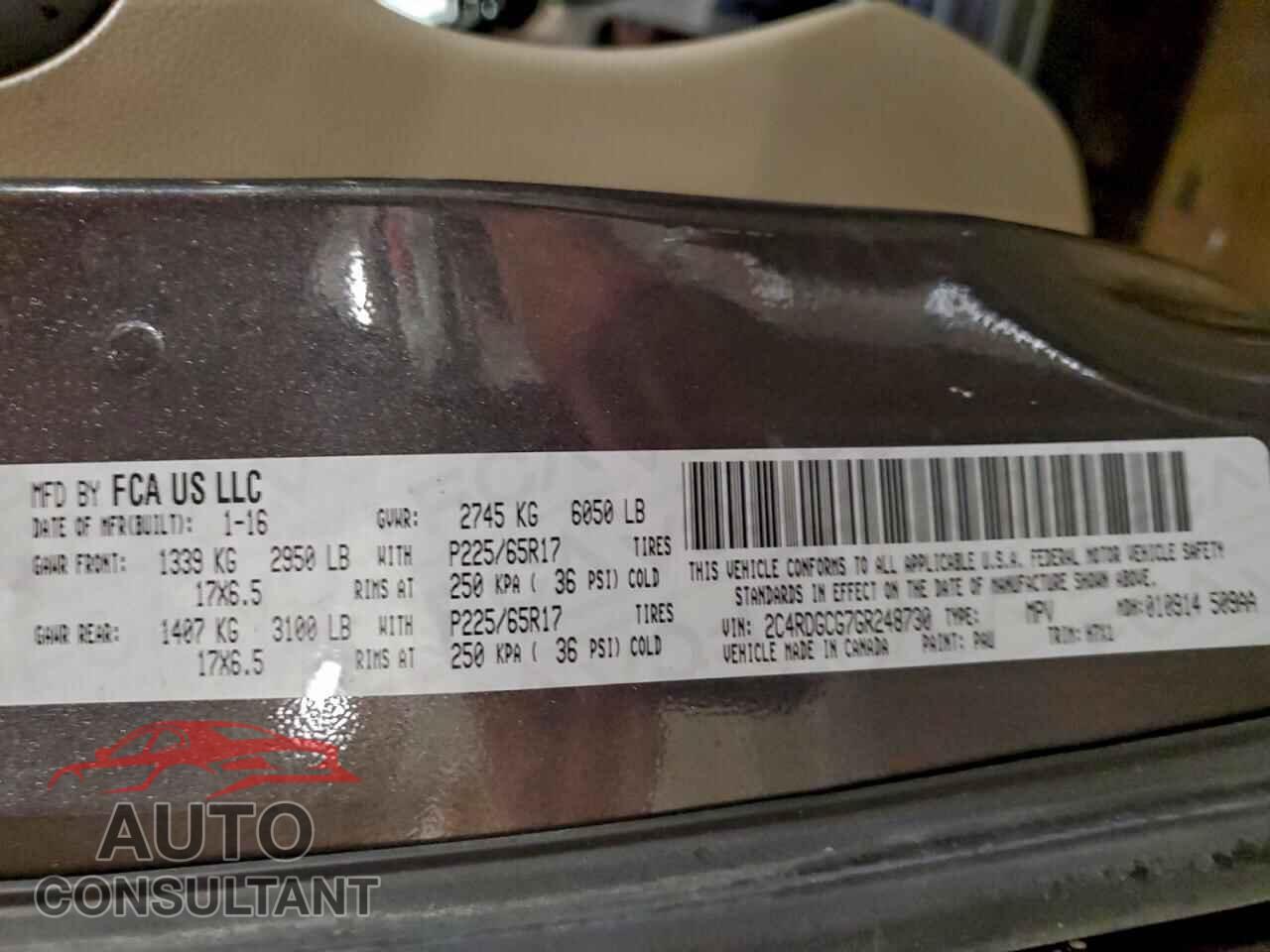 DODGE CARAVAN 2016 - 2C4RDGCG7GR248730