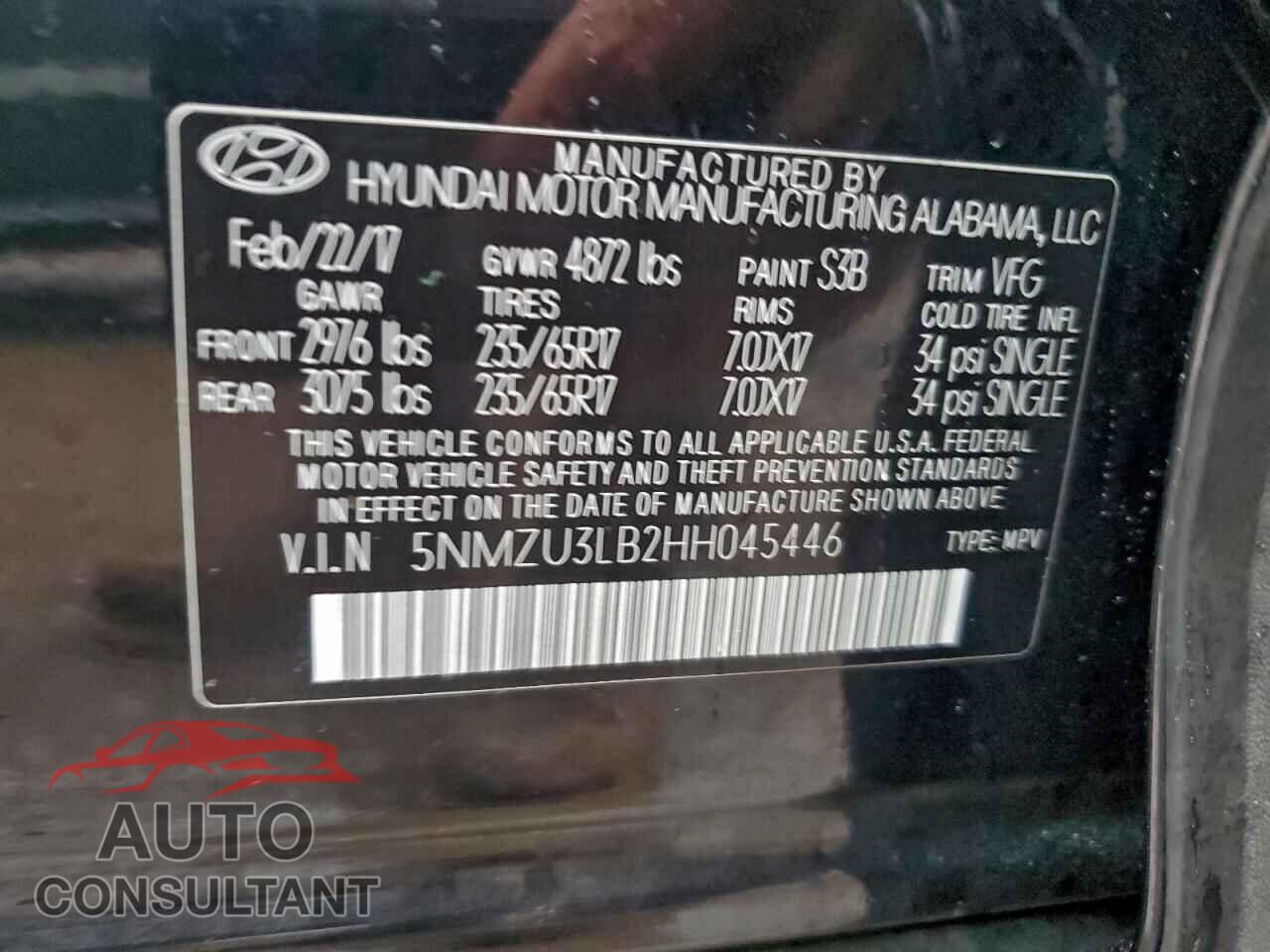 HYUNDAI SANTA FE 2017 - 5NMZU3LB2HH045446