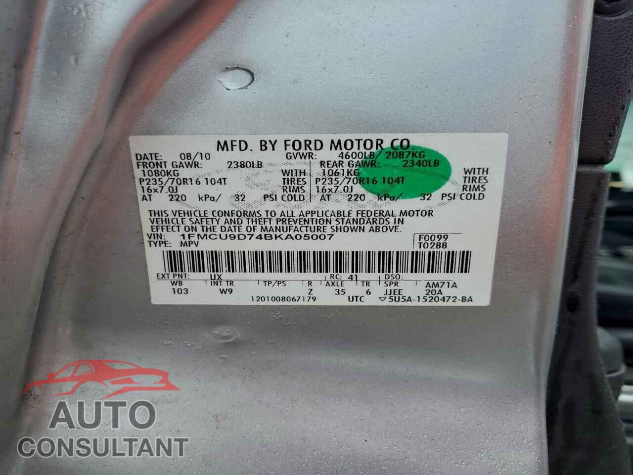 FORD ESCAPE 2011 - 1FMCU9D74BKA05007