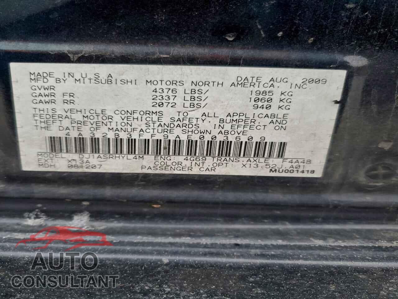 MITSUBISHI GALANT 2010 - 4A32B3FF9AE003609
