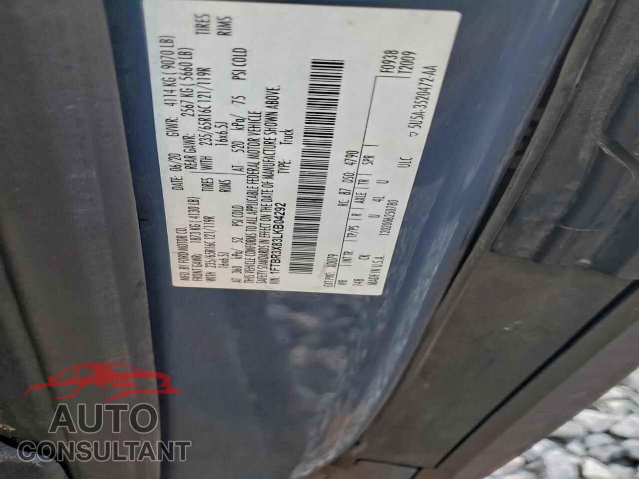 FORD TRANSIT 2020 - 1FTBR3X83LKB04292