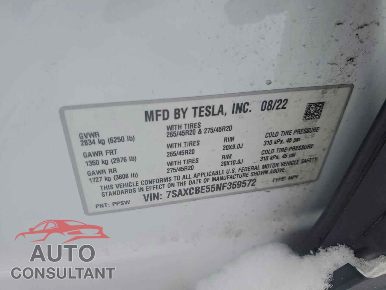 TESLA MODEL X 2022 - 7SAXCBE55NF359572