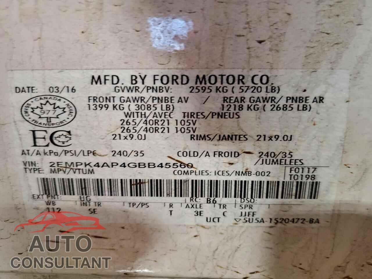FORD EDGE 2016 - 2FMPK4AP4GBB45560