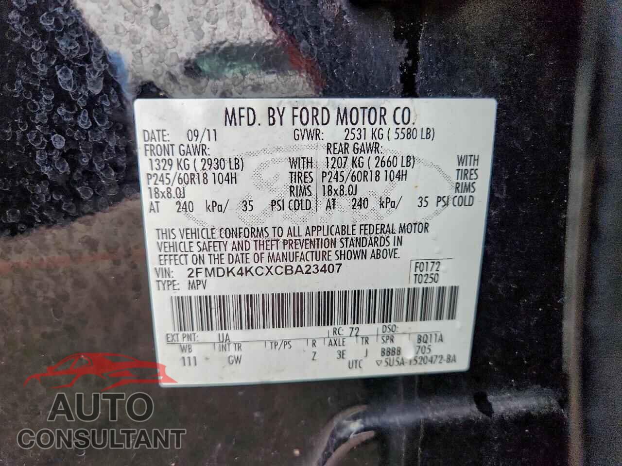 FORD EDGE 2012 - 2FMDK4KCXCBA23407
