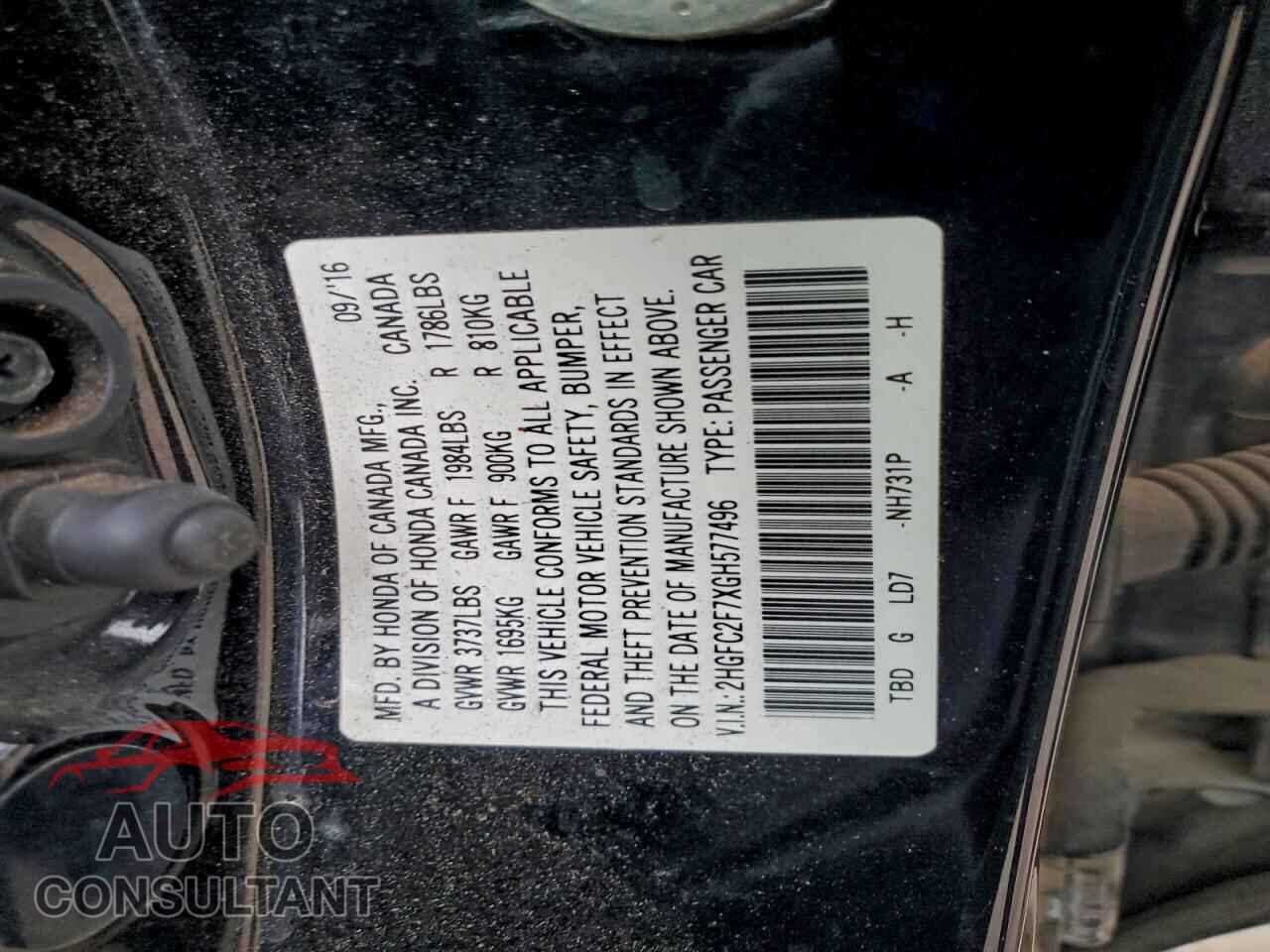 HONDA CIVIC 2016 - 2HGFC2F7XGH577496