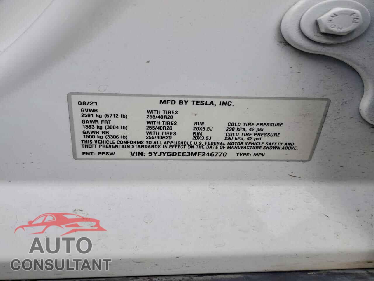 TESLA MODEL Y 2021 - 5YJYGDEE3MF246770