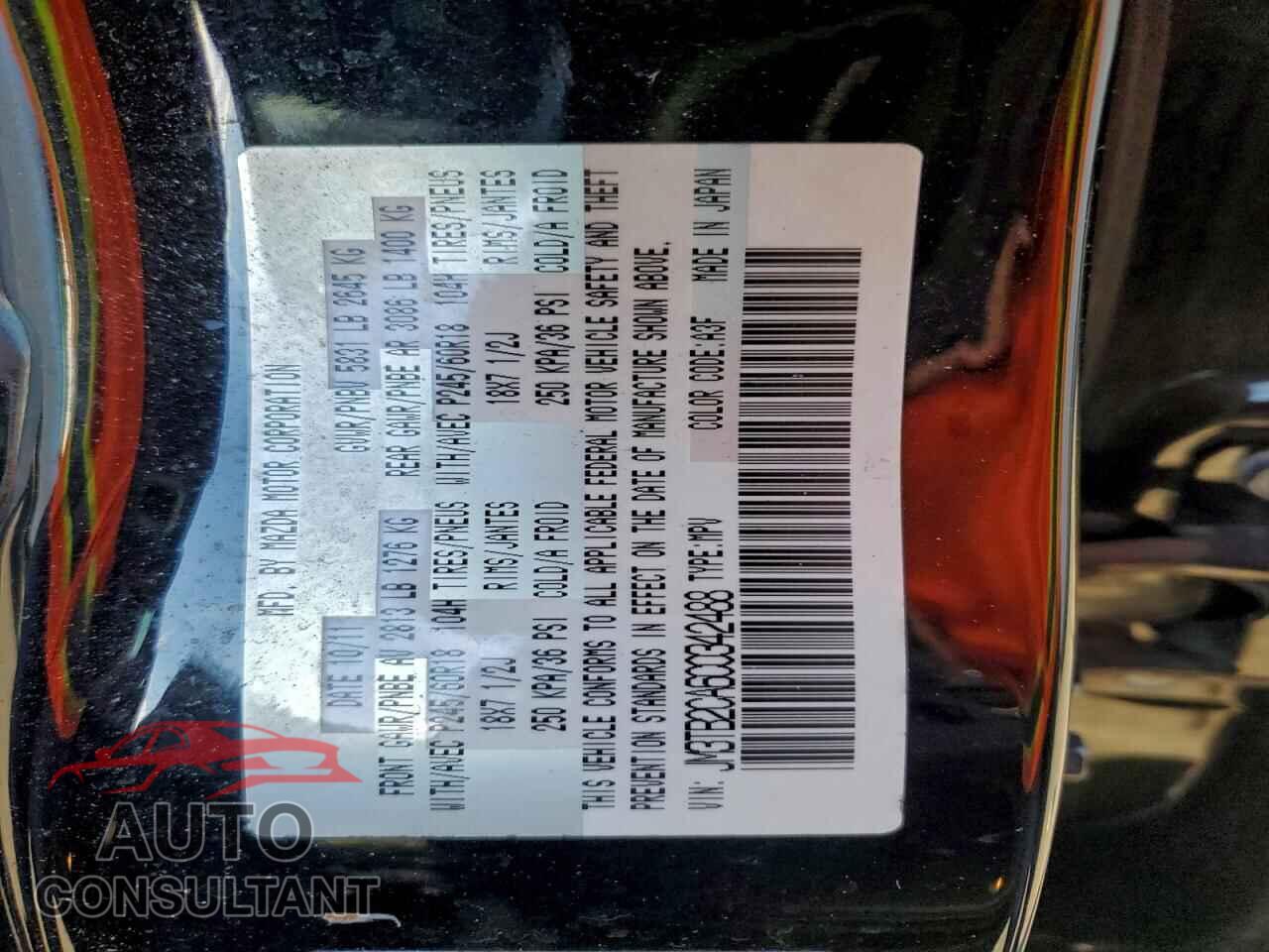 MAZDA CX-9 2012 - JM3TB2CA6C0342488