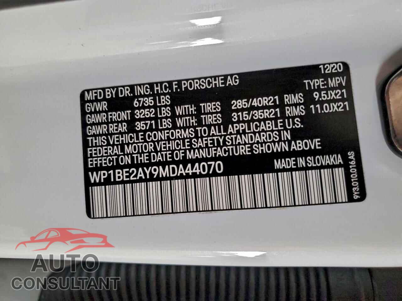 PORSCHE CAYENNE 2021 - WP1BE2AY9MDA44070