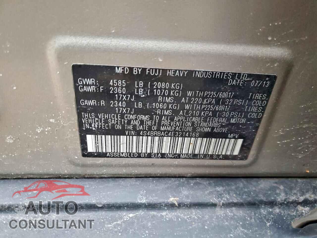 SUBARU OUTBACK 2014 - 4S4BRBAC4E3214168