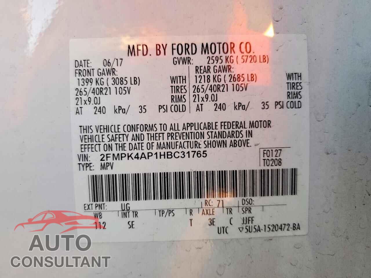 FORD EDGE 2017 - 2FMPK4AP1HBC31765